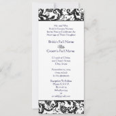 Elegant Blue Font Black Damask Wedding Invitation Kaart (Voorkant)