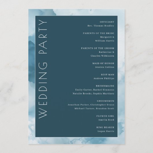 Elegant Blue Formal Ceremony Schedule Programmakaart (Achterkant)