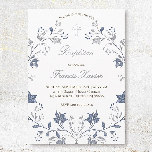 elegant blue frame Baptism Kaart