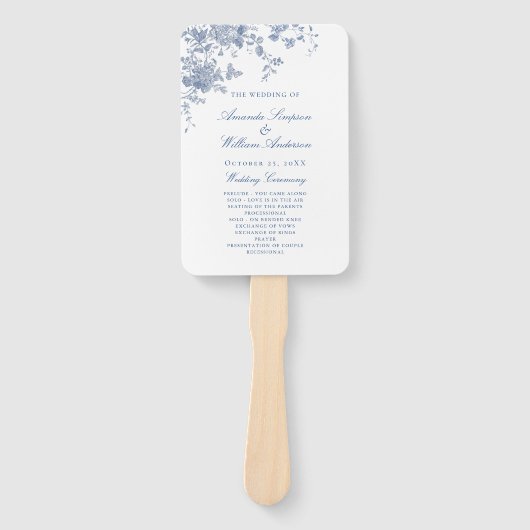 Elegant Blue France Flowers Wedding Programme Handwaaier (Voorkant)