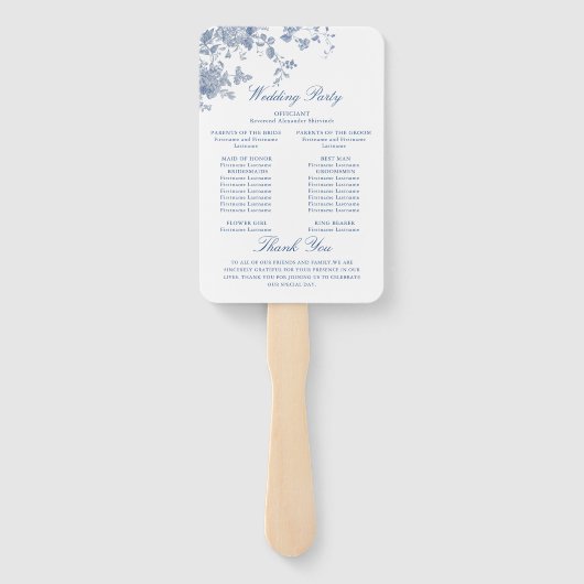 Elegant Blue France Flowers Wedding Programme Handwaaier (Achterkant)