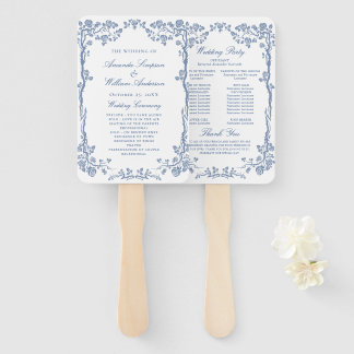 Elegant Blue France Flowers Wedding Programme Handwaaier