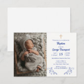 Elegant Blue frans Baptism Religieuze Kaart (Voorkant / Achterkant)