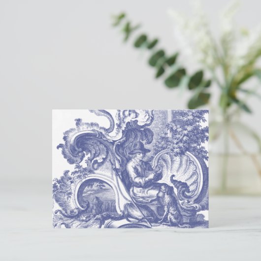 Elegant Blue French Baroque Toile Briefkaart (Staand voorkant)