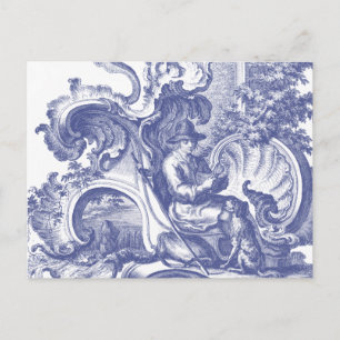 Elegant Blue French Baroque Toile Briefkaart