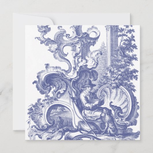 Elegant Blue French Baroque Toile Kaart (Voorkant)