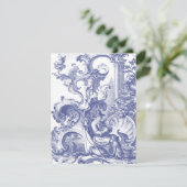 Elegant Blue French Baroque Toile Kaart (Staand voorkant)