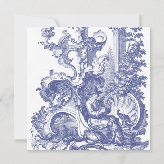 Elegant Blue French Baroque Toile Kaart (Voorkant)