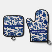 Elegant Blue French Country Chinoiserie Name Ovenwant & Pannenlap Set (Voorkant)