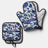 Elegant Blue French Country Chinoiserie Name Ovenwant & Pannenlap Set (Voorkant / Achterkant)