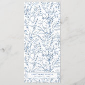 Elegant Blue French Floral Baby shower Menu (Achterkant)