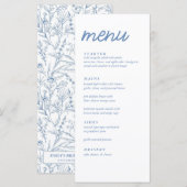 Elegant Blue French Floral Vrijgezellenfeest Menu (Voorkant / Achterkant)