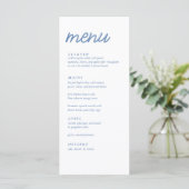 Elegant Blue French Floral Vrijgezellenfeest Menu (Staand voorkant)