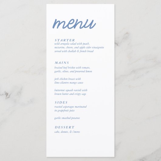 Elegant Blue French Floral Vrijgezellenfeest Menu (Voorkant)