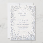 Elegant Blue French Floral Wedding Invitation Kaart (Voorkant)