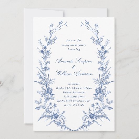 Elegant Blue French Garden Engagement Party Kaart (Voorkant)
