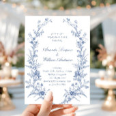 Elegant Blue French Garden Engagement Party Kaart
