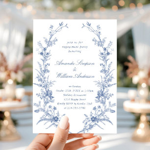 Elegant Blue French Garden Engagement Party Kaart
