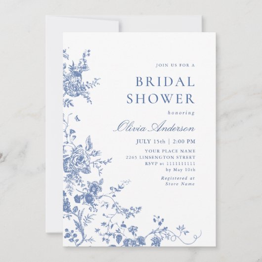 Elegant Blue French Garden Floral VRIJGEZELLENFEES Kaart (Voorkant)