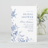 Elegant Blue French Garden Floral VRIJGEZELLENFEES Kaart (Staand voorkant)