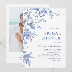 Elegant Blue French Garden Floral VRIJGEZELLENFEES Kaart