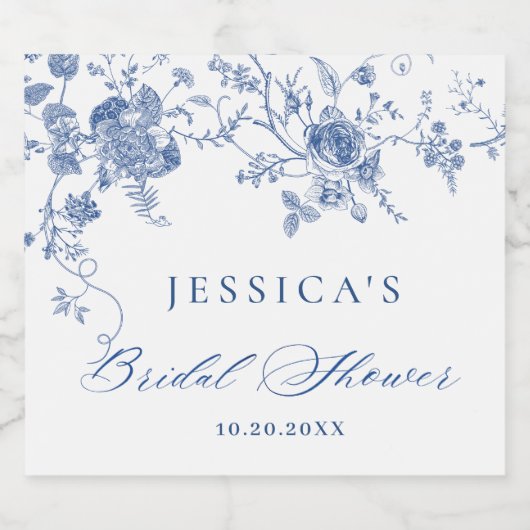 Elegant Blue French Garden Floral Vrijgezellenfees Sparkling Wijnetiket (Enkel label)