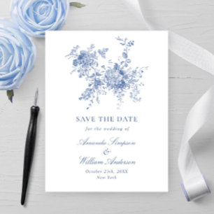 Elegant Blue French Garden Floral Wedding Briefkaart