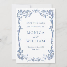 Elegant Blue French Garden Floral Wedding Foto Save The Date