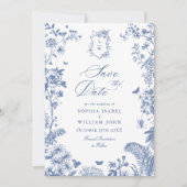 Elegant Blue French Garden Floral Wedding Foto Save The Date (Voorkant)
