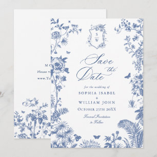 Elegant Blue French Garden Floral Wedding Foto Save The Date