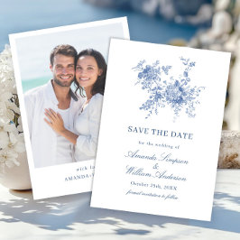Elegant Blue French Garden Floral Wedding Foto Save The Date