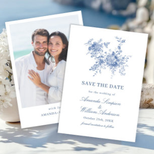 Elegant Blue French Garden Floral Wedding Foto Save The Date