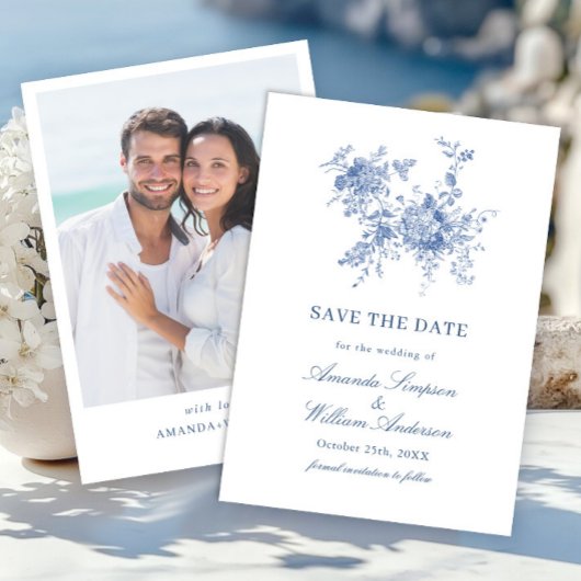 Elegant Blue French Garden Floral Wedding Foto Save The Date