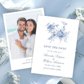 Elegant Blue French Garden Floral Wedding Foto Save The Date