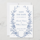 Elegant Blue French Garden Floral Wedding Foto Save The Date (Voorkant)
