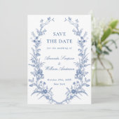 Elegant Blue French Garden Floral Wedding Foto Save The Date (Staand voorkant)