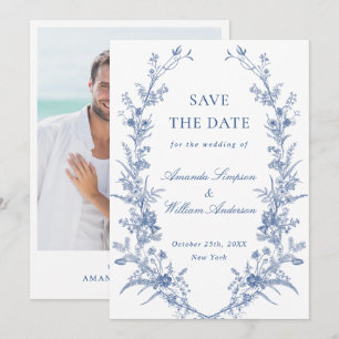 Elegant Blue French Garden Floral Wedding Foto Save The Date