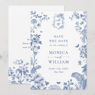 Elegant Blue French Garden Floral Wedding Foto Save The Date