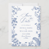 Elegant Blue French Garden Floral Wedding Foto Save The Date (Voorkant)