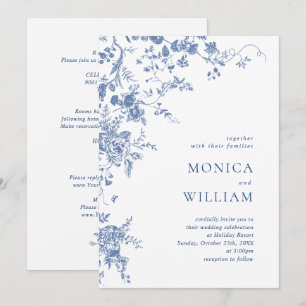 Elegant  Blue French Garden Floral Wedding Kaart