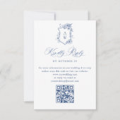 Elegant Blue French Garden Floral Wedding QR code RSVP Kaartje (Voorkant)