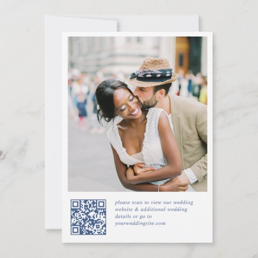 Elegant Blue French Garden Floral Wedding QR code Save The Date (Achterkant)