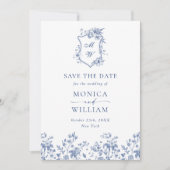 Elegant Blue French Garden Floral Wedding QR code Save The Date (Voorkant)