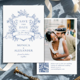 Elegant Blue French Garden Floral Wedding QR code Save The Date