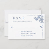 Elegant  Blue French Garden Floral Wedding RSVP Kaartje (Voorkant)