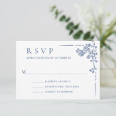 Elegant  Blue French Garden Floral Wedding RSVP Kaartje (Staand voorkant)