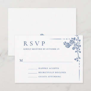 Elegant Blue French Garden Floral Wedding RSVP Kaartje