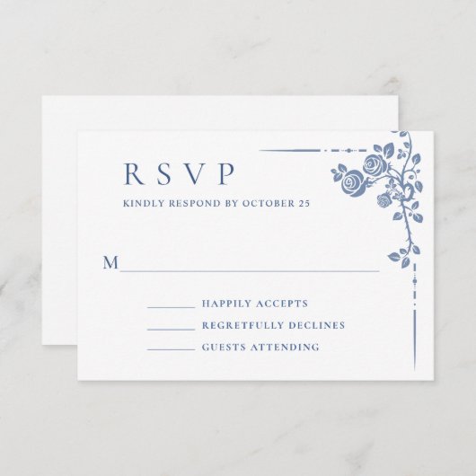 Elegant  Blue French Garden Floral Wedding RSVP Kaartje (Voorkant / Achterkant)