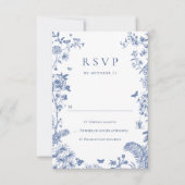 Elegant Blue French Garden Floral Wedding RSVP Kaartje (Voorkant)