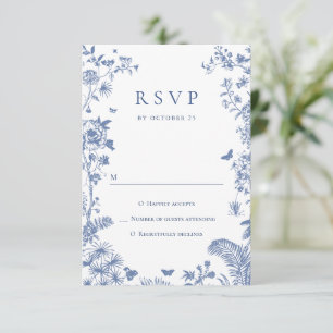 Elegant Blue French Garden Floral Wedding RSVP Kaartje